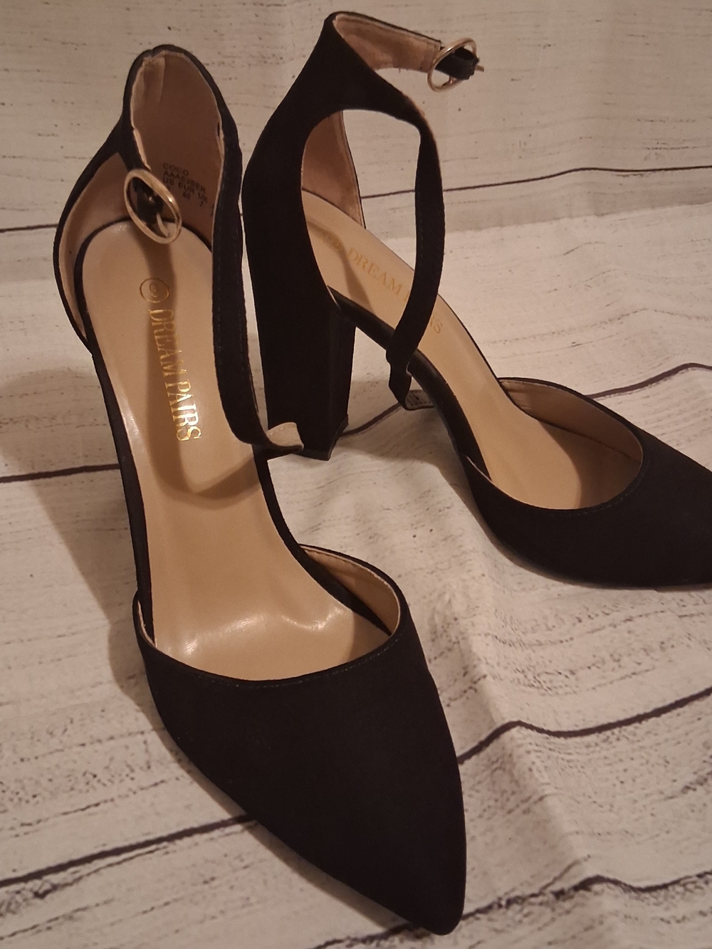 Black Pointed Toe Ankle-Strap Block Heels